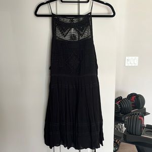 Free People Black Lace Halter Mini Swing Dress